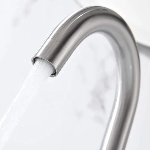 Vista 4 de Grifo de acero inoxidable de arco alto de un solo mango para fregadero de precocina/fregadero de bar/fregadero de baño por Phiestina, con placa