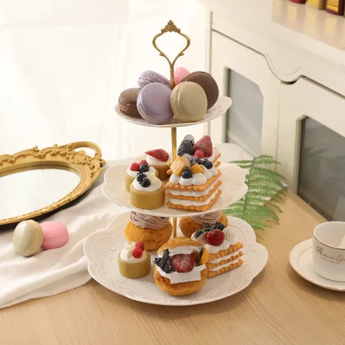Vista 3 de Barelove Soporte de plástico para cupcakes de 3 niveles, bandeja escalonada para servir, paquete de 2 soportes de plástico para postres y dulces