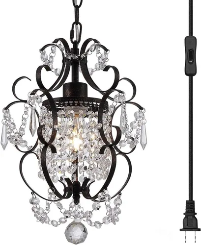 Vista 11 de Candelabro enchufable mini lámpara cromada 1 lámpara elegante lámpara de techo de hierro de cristal para dormitorio, baño, comedor, sala de estar