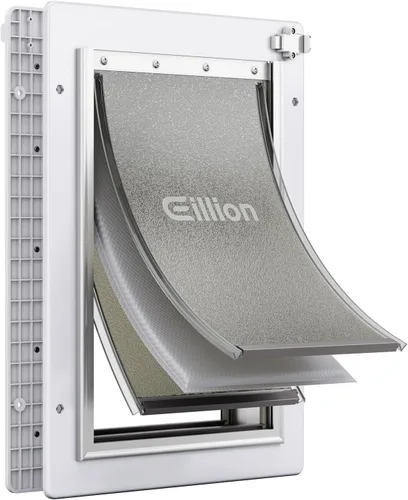 Vista 8 de Puerta grande para perro para puerta exterior, puerta de perro para puerta, puerta de perro con marco de aluminio, 3 solapas, panel de cierre