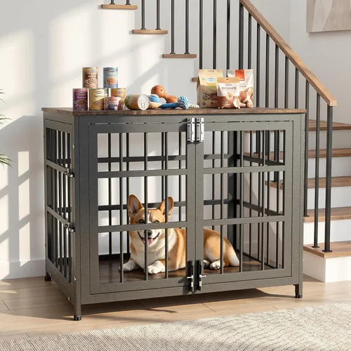 Vista 23 de Muebles de jaula para perros resistentes, jaula decorativa para perros negro (Aged Black)