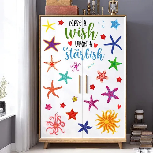Vista 5 de Calcomanías de pared coloridas de estrellas de mar subacuáticas, estrellas de mar, animales del océano, calcomanías de pared para despegar y pegar