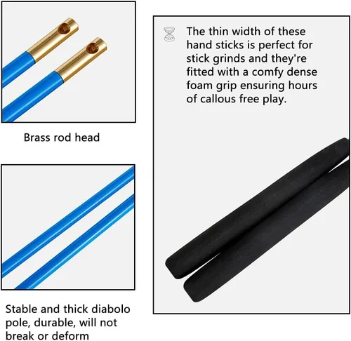 Vista 5 de Diábolo de yoyo chino con sonido de silbato, rodamientos triples Diábolo, juguetes de malabarismo de yoyos chinos, diábolo colorido con palos