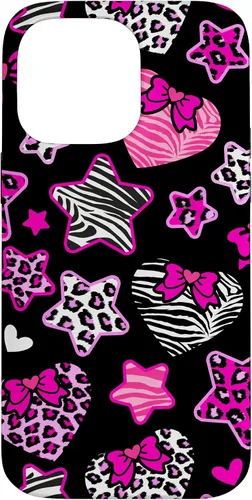 Vista 21 de Funda Bimbo Y2K para iPhone 16 McBling Estética Corazón Estrella Leopardo Zebra Rosa Y2K