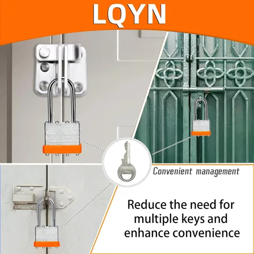 Vista 4 de Candados con la misma llave, LQYN 24 candados laminados con llave (1-9/16 pulgadas, 1.575 in), cerraduras con llave igual, grillete largo