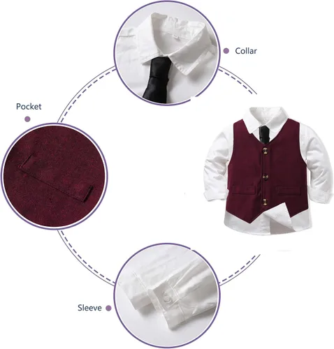 Vista 4 de JasberBaby Trajes de Navidad para niños trajes de caballeros pequeños camisas de vestir formales para niños pantalones y corbatas y chalecos