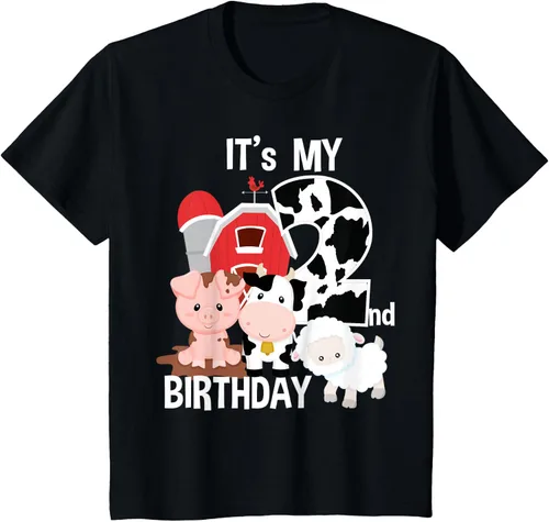 Vista 75 de Camiseta para fiesta de 2 años con texto en inglés "It's My 2nd Birthday", Negro