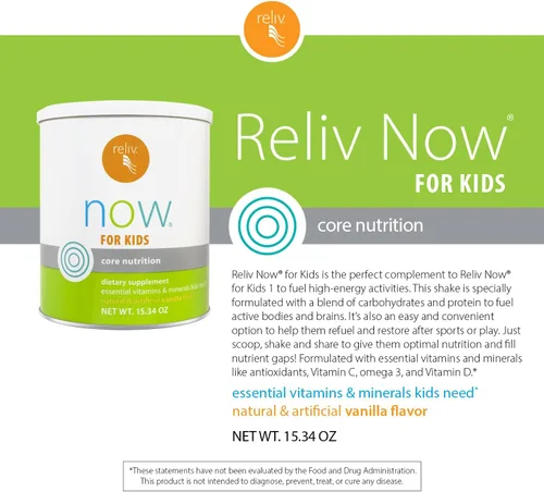 Vista 3 de RELIV Now for Kids Vanilla Batido nutricional con vitaminas esenciales, minerales, carbohidratos y proteínas para una energía duradera, 15 porciones