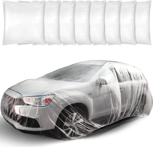 Vista 9 de 4 piezas Cubierta universal de plástico para coche 12.5 x 21.7 pies Desechable impermeable cubierta exterior completa con banda elástica