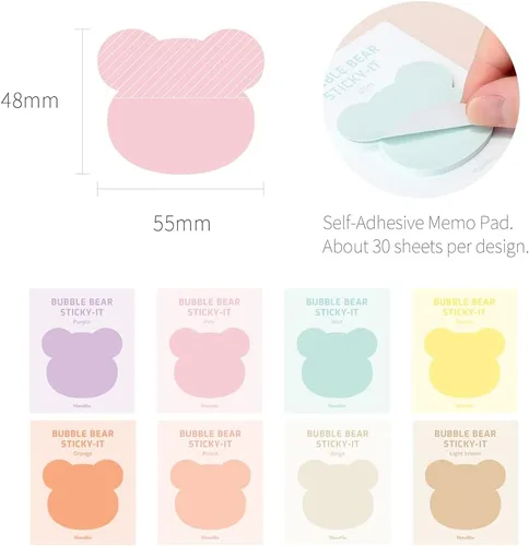 Vista 2 de Monolike Bubble Bear Sticky-it - Juego de 8 blocs de notas autoadhesivas 30 hojas