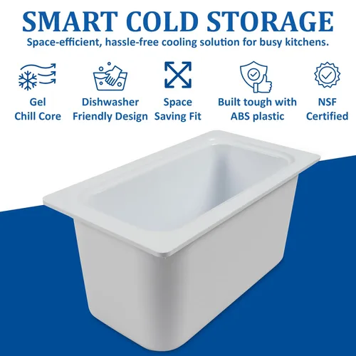 Vista 6 de San Jamar Chill-It - Sartén para alimentos de 1/3 – CI7003WH 6 pulgadas de profundidad aislada comercial con forro de gel congelable, recipiente