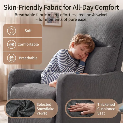 Vista 6 de Silla reclinable giratoria, mecedora manual para cuarto de bebé Gris oscuro