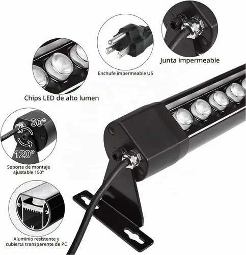 Vista 7 de Luz de pared RGB para exteriores, enchufable, 120 V, 4 pies, IP67, control remoto RF, 1 paquete