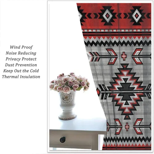 Vista 70 de Cortinas con patrón geométrico tribal, estilo suroeste, azteca, rústico, occidental, nativo americano, opacas, con bolsillo para barra, decoración