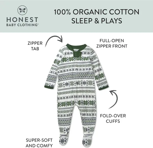 Vista 2 de HonestBaby Sleep and Play Footed Holiday Pajamas One-Piece Sleeper Zip-front Organic Cotton PJs Baby Boys, Girls, Unisex