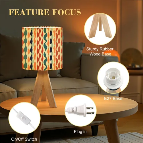 Vista 3 de Tripod Table Lamp Retro Checkered Peel Stick Geometric Abstract Modern 1970s Bedside Lamps Small Lamp Nightstand Lamp with Linen Lampshade Table