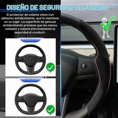 Vista 5 de Funda decorativa para volante de Tesla Model Y/Juniper 2017-2025, compatible con el modelo 3/Highland de gamuza para volante, protección