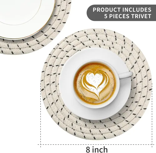 Vista 2 de Salvamanteles para platos calientes, ollas y sartenes, almohadillas calientes resistentes al calor, 5 piezas de 8 pulgadas, salvamanteles, soportes