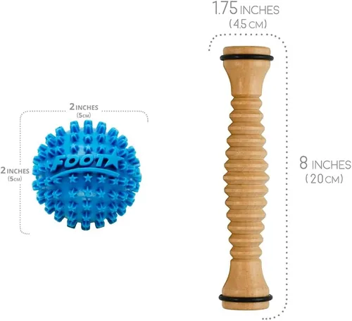 Vista 2 de Rodillo de pie de madera Body Back y paquete de bola de masaje de pies Foot Star® para alivio de la fascitis plantar