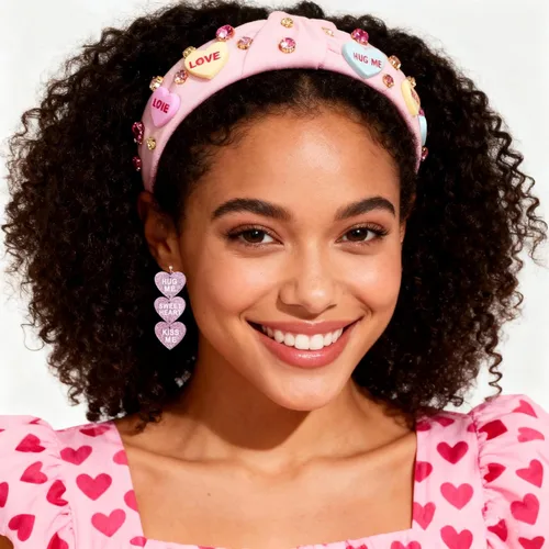Vista 2 de Diademas de corazón de caramelo para el día de San Valentín para mujer, diadema de corazón de conversación de amor con diamantes de imitación