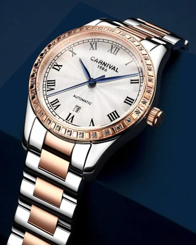 Vista 30 de Reloj mecánico automático para mujer Carnival con banda de acero inoxidable