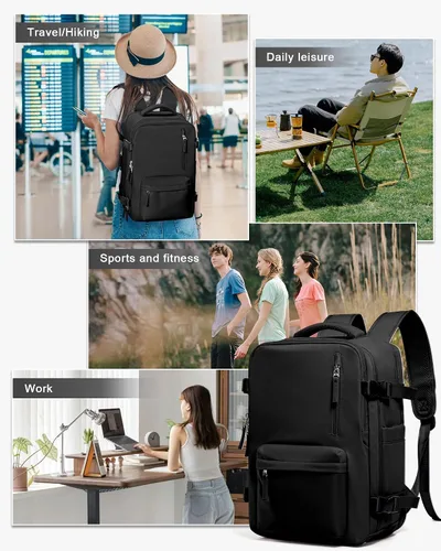 Vista 7 de WONHOX - Mochila grande, aprobada para vuelo, unisex, para viajes, trabajo, negocios o laptop, a1-Negro, Medium