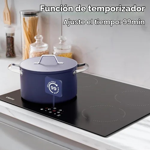 Vista 6 de CDV Placa de Inducción Empotrada de 6000W con 4 Quemadores, Placa Eléctrica de 24 Pulgadas con Control Táctil de Vidrio Cerámico, 9 Niveles