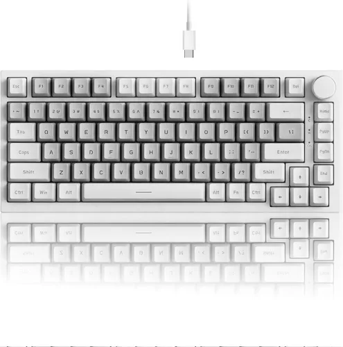 Vista 9 de AK680 - Teclado mecánico compacto con cable, diseño gris y blanco de 68 teclas, interruptor táctil marrón intercambiable en caliente, teclado