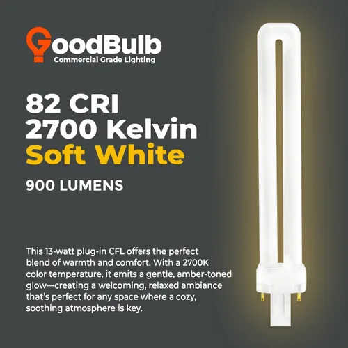 Vista 5 de GoodBulb Bombillas CFL de 13 W, base GX23 de 2 pines, 2700 K, blanco suave, 13 W, alto rendimiento, 800 lúmenes, bombillas fluorescentes compactas
