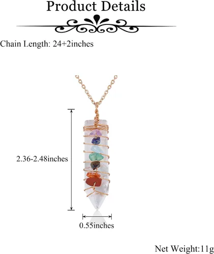 Vista 6 de GEHECRST Collar con colgante de punto de cuarzo transparente natural reiki de 7 chakras, piedras preciosas de cristal curativo de oro rosa, alambre