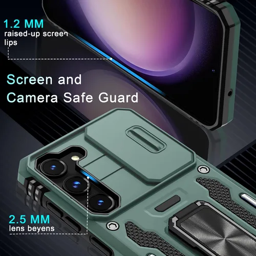 Vista 6 de DEERLAMN Funda para Samsung Galaxy S23 con Cubierta Deslizante para Cámara + Protector de Pantalla (2 Paquetes), Soporte de Anillo Giratorio