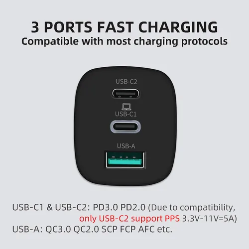 Vista 8 de Sisyphy GaN-001US - Cargador USB C GaNk para tablets Surface de 65 W, con superficie de nailon de 6 pies a cable USB C, compatible con Microsoft