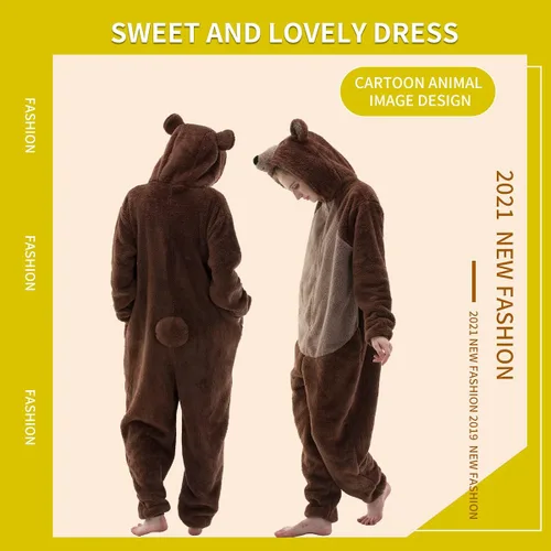 Vista 4 de COSUSKET Snug Fit Unisex Adult Onesie Pajamas Flannel Cosplay Animal One Piece Halloween Costume Sleepwear Homewear