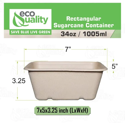 Vista 3 de Cuencos desechables de 34 onzas – Cuencos rectangulares compostables de fibra de caña de azúcar, biodegradables, ecológicos, oblongos, para llevar