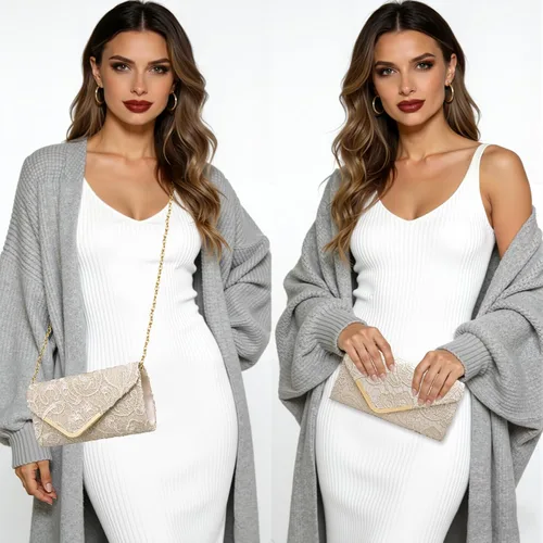 Vista 2 de Bolso de mano Larcenciel para mujer, bolso de lentejuelas brillante con cadena, bolso de noche con destellos para fiestas y graduaciones
