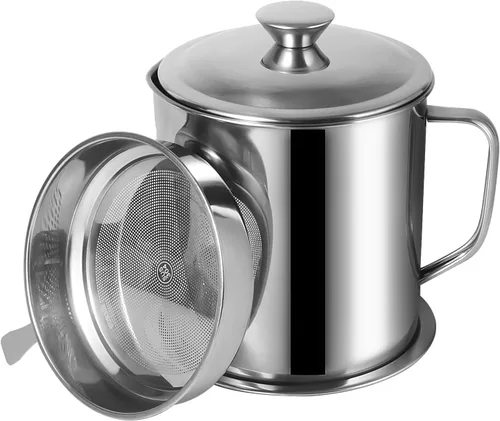 Vista 8 de Tellshun Recipiente de grasa de tocino con colador de 1.25 L / 42 oz fuerte atrapador de cocina de acero inoxidable de grado alimenticio con tapa