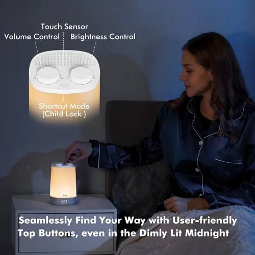 Vista 6 de Máquina de sonido para bebé, luz nocturna para niños, reloj despertador, máquina de ruido blanco para dormir, reloj de despertador para niños