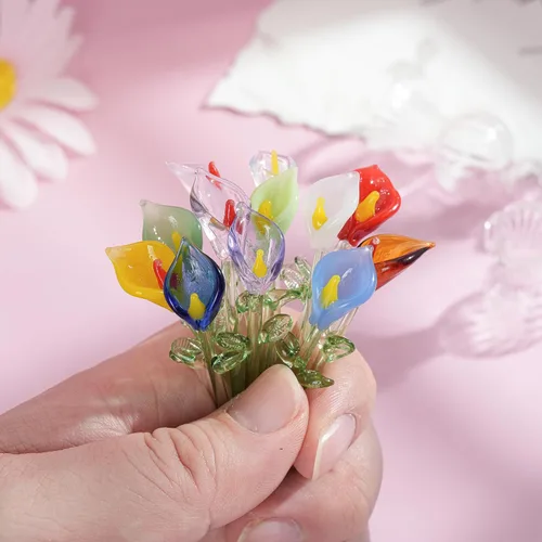 Vista 10 de 12 piezas de mini figuras de flores de vidrio sopladas a mano ramo de Multicolor 1