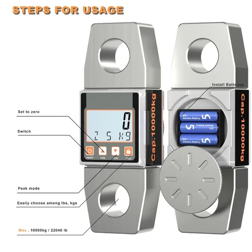 Vista 4 de Báscula de grúa de alta resistencia de 22,046.2 lbs/10T LCD dinamómetro digital de alta precisión para prueba de tracción/medición de tensión