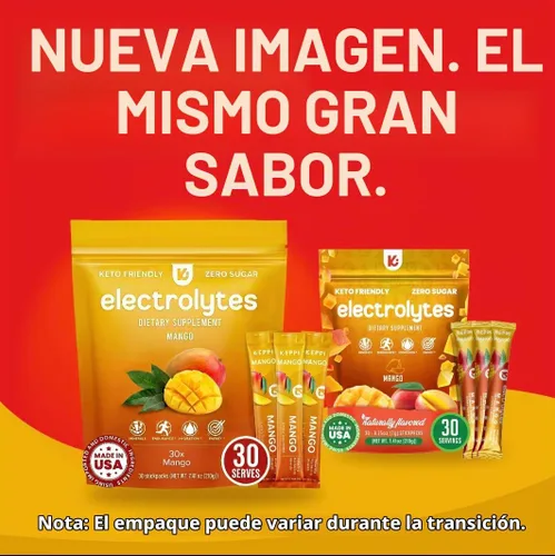 Vista 4 de Keppi Paquetes de electrolitos en polvo, sabor a mango, 30 porciones, suplemento de hidratación sin azúcar con potasio, magnesio, sodio, keto