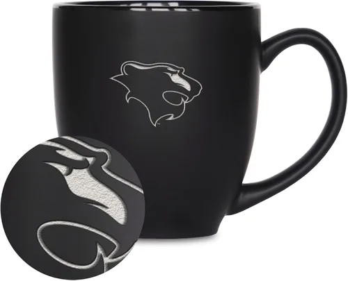 Vista 209 de Rico Industries - Taza de cerámica mate negra con grabado láser estándar de 15oz para NCAA (escuelas T & U) - Para bebidas calientes o frías