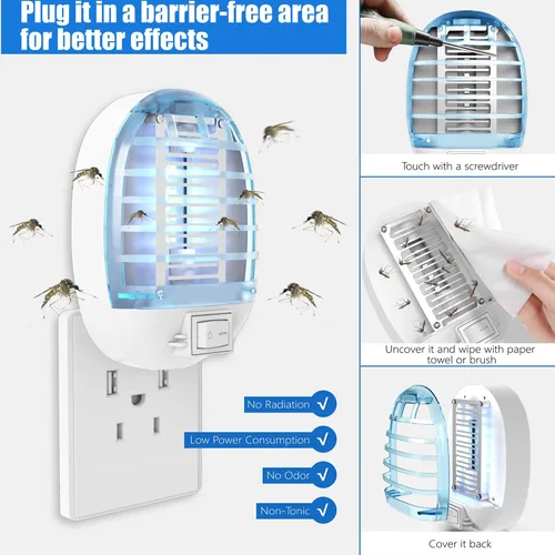 Vista 3 de Exterminador de insectos para interiores, trampa para moscas para interiores, mata mosquitos electrónico con luces azules para sala de estar, hogar