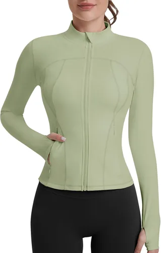 Vista 15 de VUTRU Womens Workout Yoga Jacket Lightweight Zip Up Athletic Jacket Lightweight Cropped Jacekt with Pockets Beige