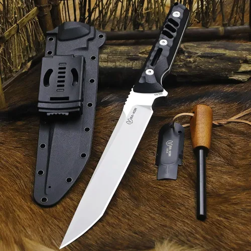 Vista 3 de BA-KOR Cuchillo de caza de espiga completa de 14.2 pulgadas (estilo japonés) - Cuchillo de supervivencia de acero DC53 de 0.315 in, mango y funda