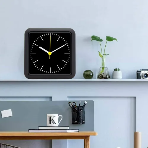 Vista 7 de Reloj de pared impermeable para baño, reloj de pared negro para interiores con ventosa, movimiento de cuarzo, marco de plástico, opción flexible