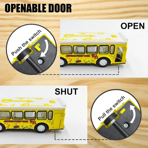 Vista 3 de KIDAMI Juego de Coches y Autobuses de Juguete de Metal Fundido a Presión, Escala 1:64, Vehículos de Autobús Urbano de Dos Pisos, Coches de Retroceso