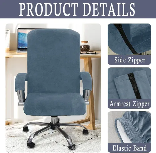 Vista 2 de ITFRO Funda para silla de oficina de 3 piezas con fundas para reposabrazos, funda de terciopelo para silla de escritorio de computadora con Gris Azul