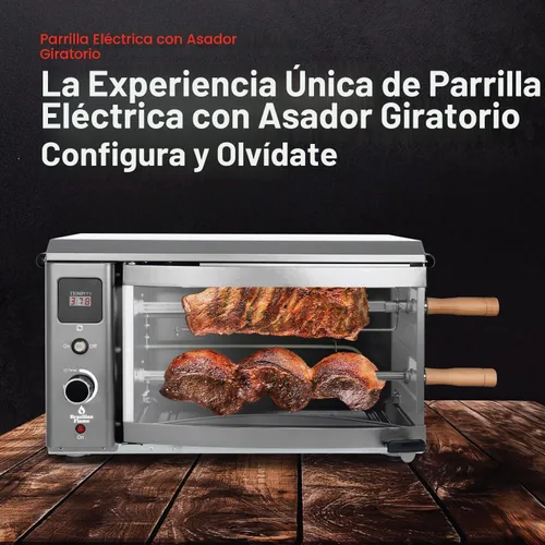 Vista 4 de Asador de llama brasileña para interiores o exteriores, con 2 pinchos giratorios automáticos para pollo, filete, pescado, barbacoa