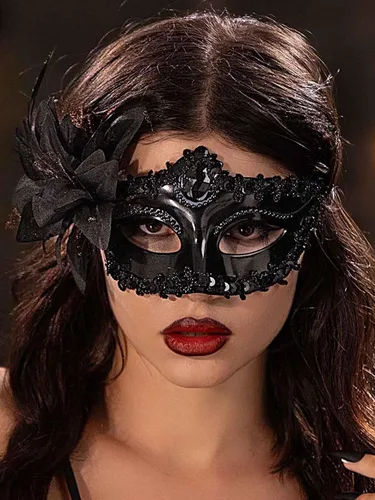 Vista 8 de Yokawe Máscara de mascarada negra para mujer, máscara veneciana de flores, de encaje, disfraz de Mardi Gras