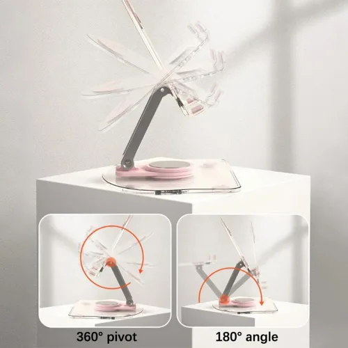 Vista 2 de XIHAMA Soporte acrílico para tableta con base giratoria de 360°, soporte plegable ajustable transparente para iPad de escritorio para iPad/Pro/Air